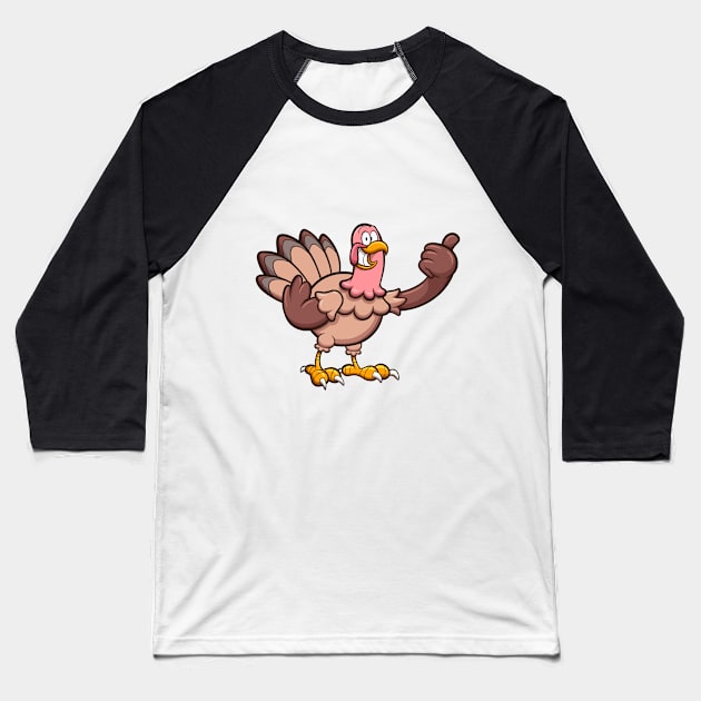 Cartoon Turkey Baseball T-Shirt by TheMaskedTooner